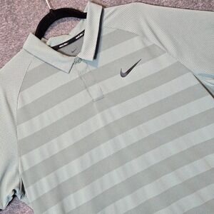 Nike Golf Zonal Cooling Men's Large Green Striped Short Sleeve Golf Polo Shirt